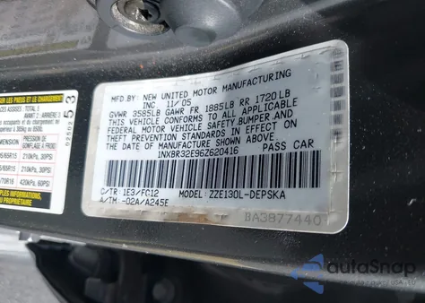 2006 Toyota Corolla S z USA, uszkodzony, nr VIN 1NXBR32E96Z620416